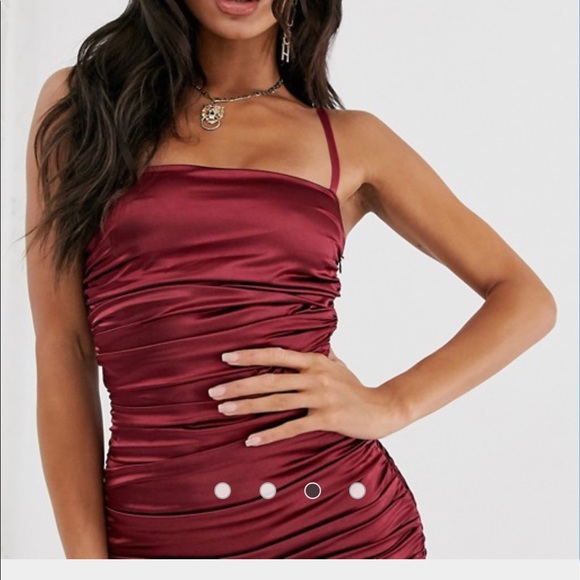 ASOS Girlcode Ruched Satin Midaxi Berry Dress NEW - Picture 4 of 6